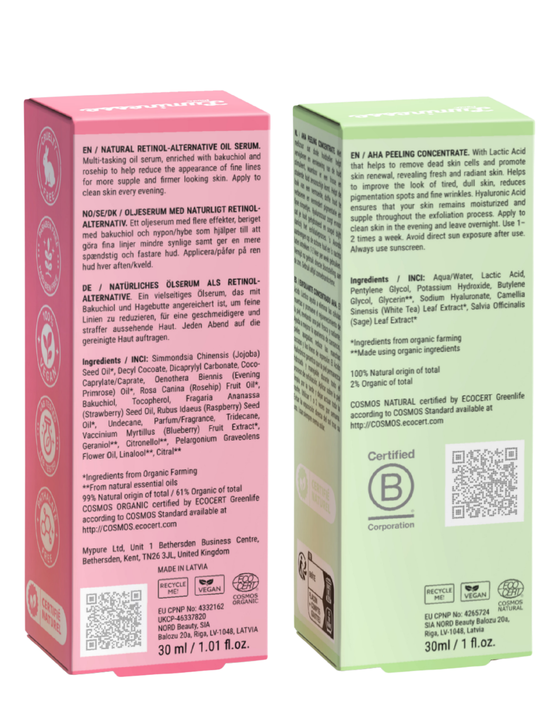 Visuel de présentation du Duo Skin Cycling de Luminesse Paris, routine du soir alternant exfoliation et bakuchiol.