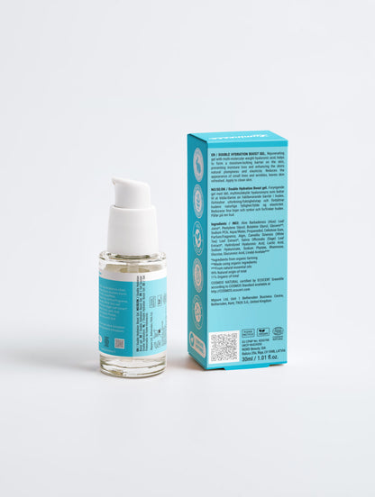 Visuel associé à Aqua Surge de Luminesse Paris, gel hydratant visage pouvant s’utiliser comme pré-sérum ou soin hydratant léger. Sa formule combine acide hyaluronique multi-poids, Sodium PCA, aloe vera, sauge et thé blanc pour compléter une routine dédiée à l’hydratation.