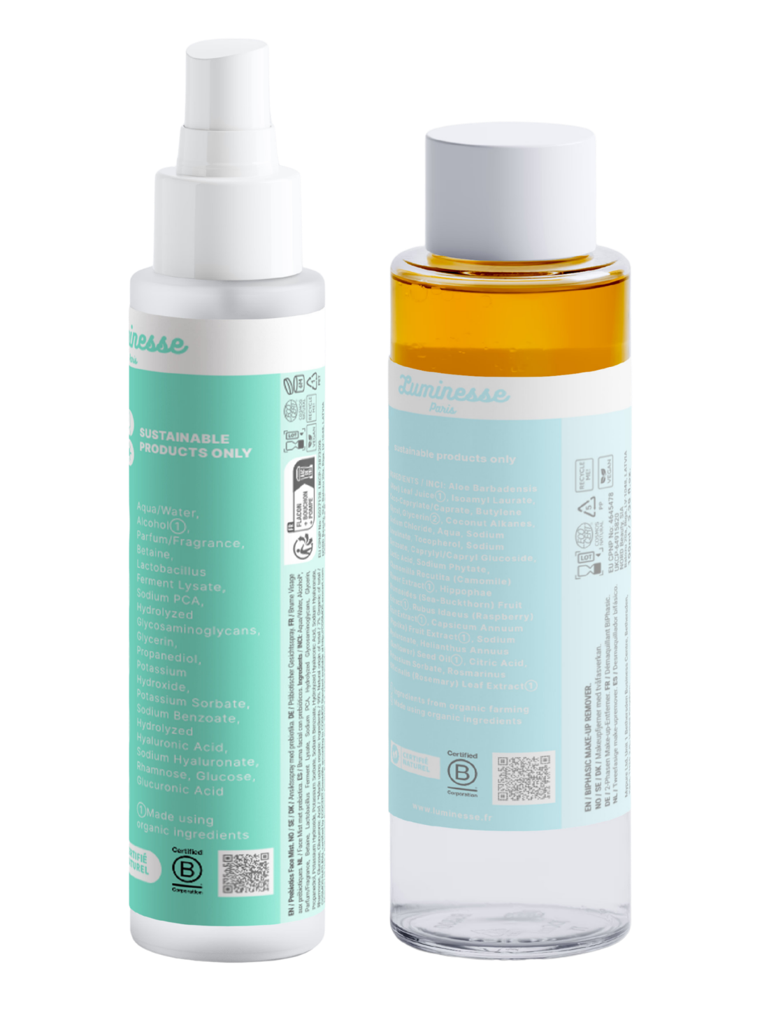 Image complémentaire du Duo Clean Slate réunissant le démaquillant Velvet Veil et la brume Dew Mist de Luminesse Paris.