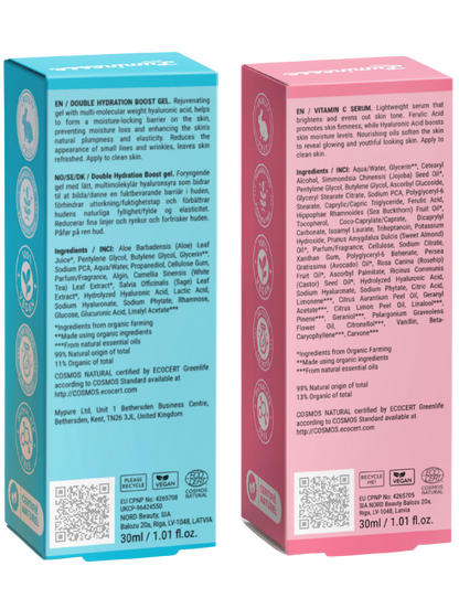 Visuel de présentation du Duo Hydratation & Éclat de Luminesse Paris, association vitamine C et hydratation du visage.