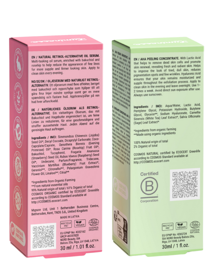 Visuel de présentation du Duo Skin Cycling de Luminesse Paris, routine du soir alternant exfoliation et bakuchiol.