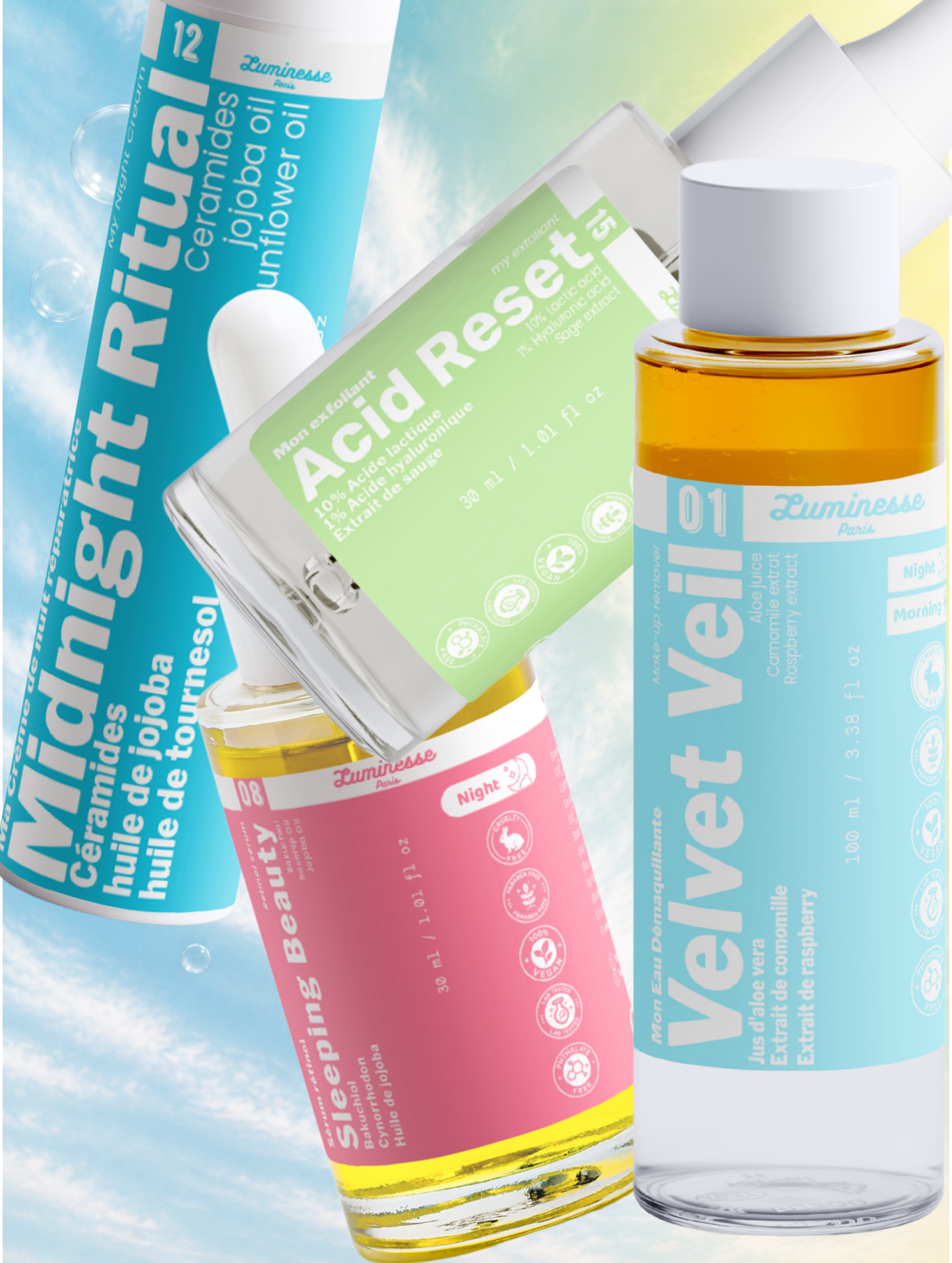 Illustration de Night Repair Ritual, la routine de soins visage du soir de Luminesse Paris.