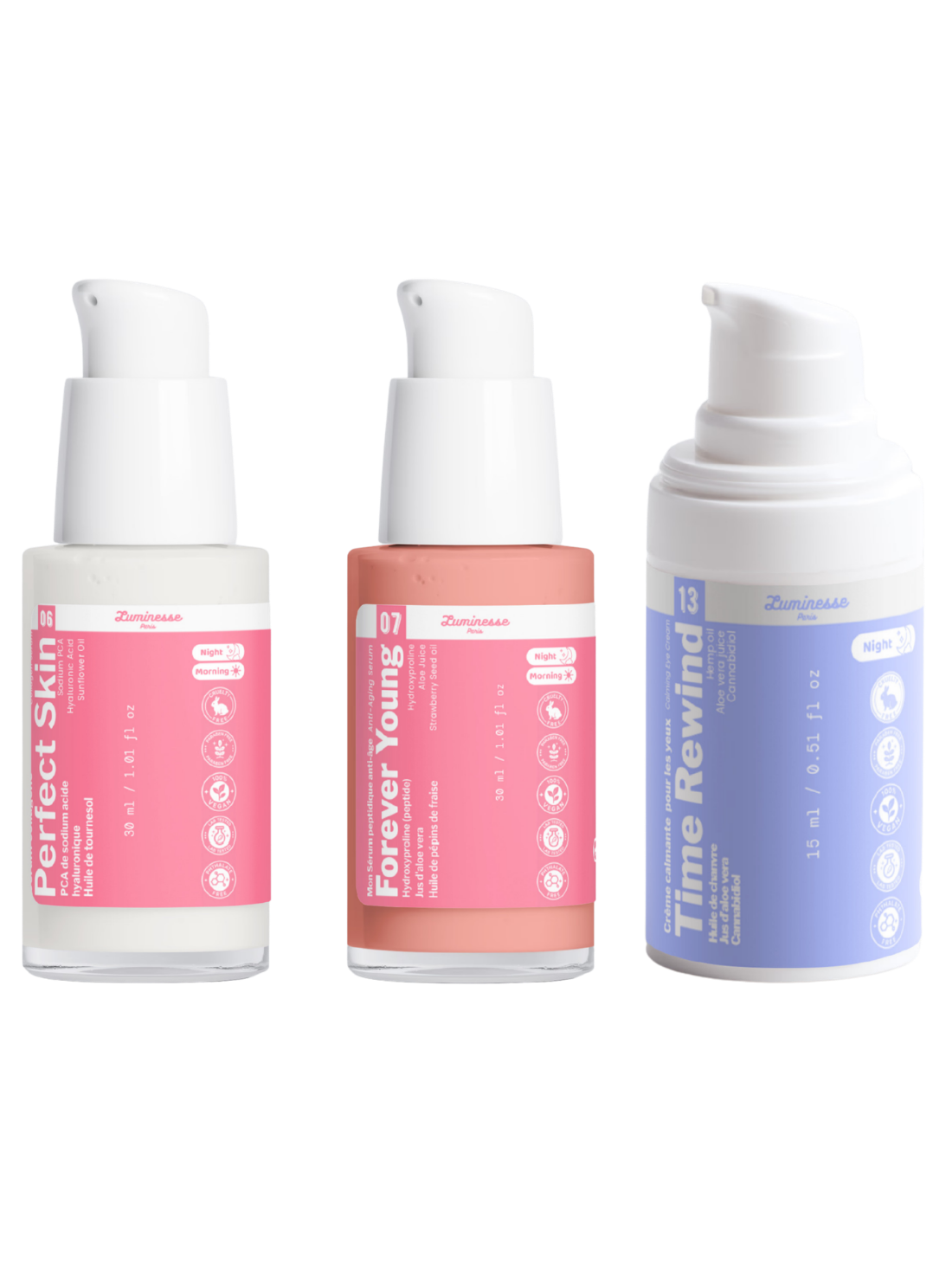 Image complémentaire du Trio Expert Anti-Âge de Luminesse Paris, rituel visage en trois soins.