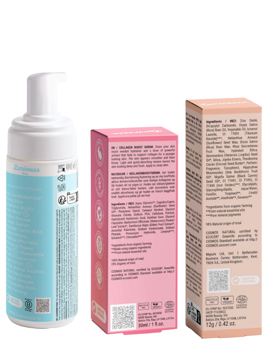 Image complémentaire du Trio Rituel Matin de Luminesse Paris, routine visage en trois étapes pour le matin.